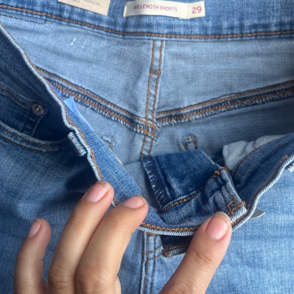 Levi's Blue Distressed Jean Shorts with Rolled Hems - Picture 3 of 3